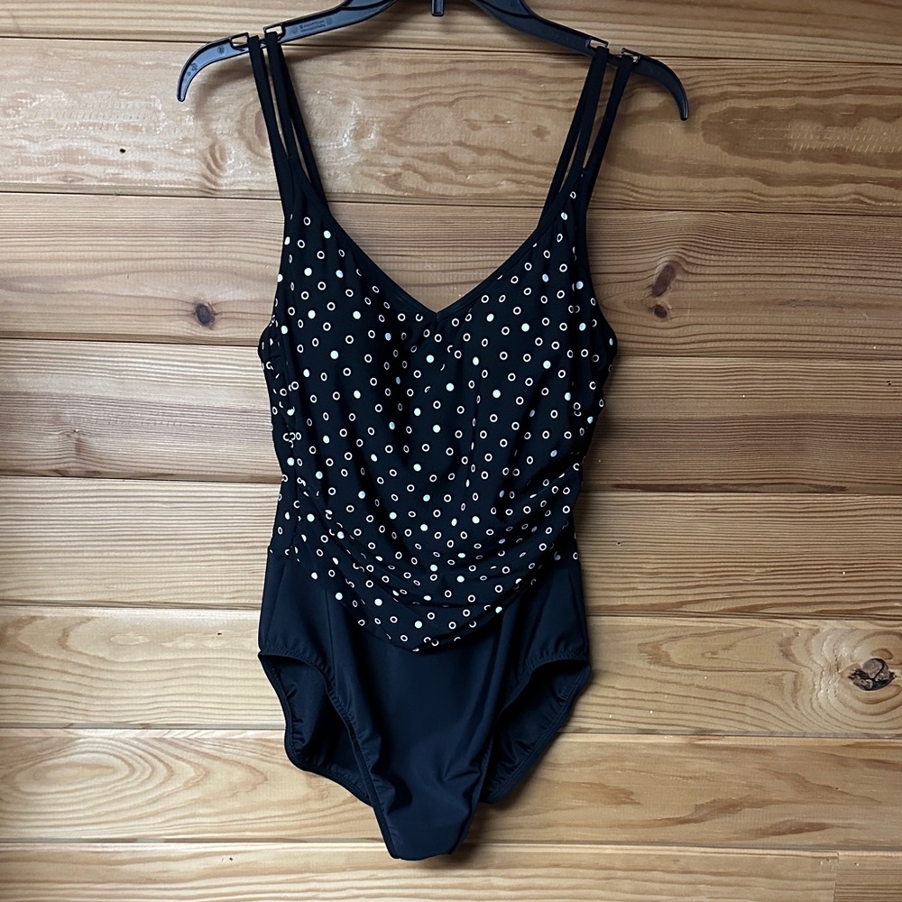 Miraclesuit - Black/White Polka Dot One Piece Swimsuit ---- Size 14